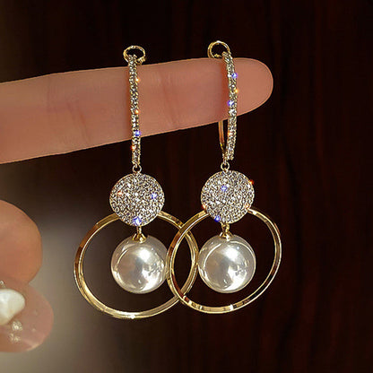2025 New Korean Style Contracted Heart Pearl Earrings Zircon Geometric Stud Earring