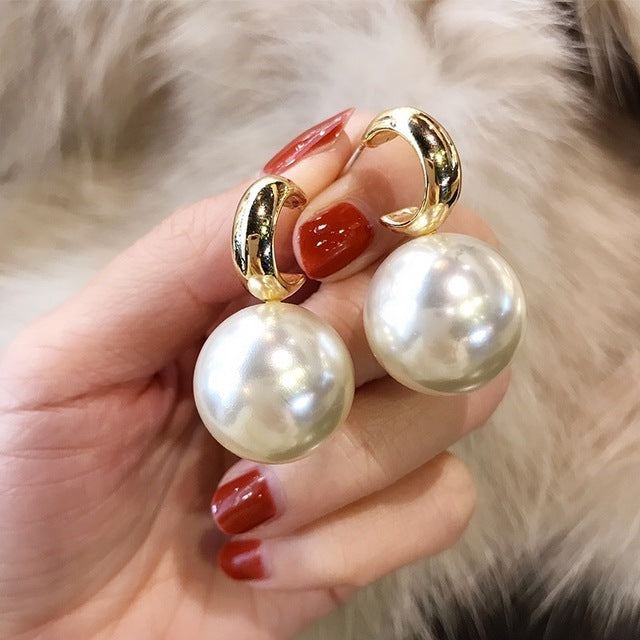 2025 New Korean Style Contracted Heart Pearl Earrings Zircon Geometric Stud Earring